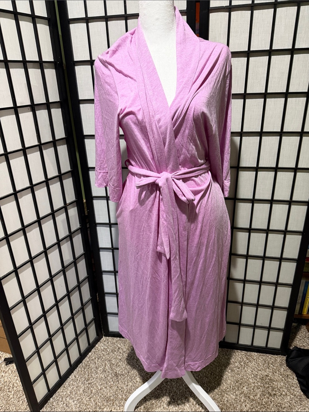 Natori Soft Lilac Wrap Robe with Self Tie Belt Pockets XS Like NEW